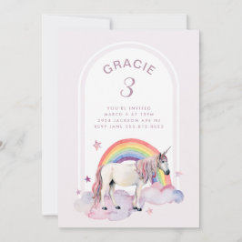 Rainbow Unicorn Boho Arch Birthday Party Girl 招待状