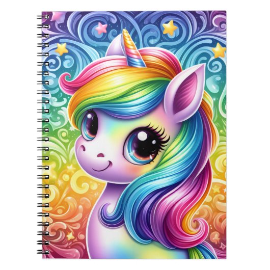 Rainbow unicorn cute fun notebook ノートブック (正面)