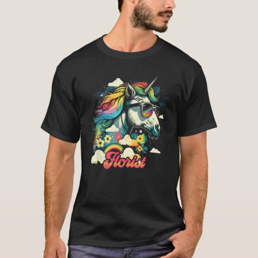 Rainbow Unicorn Florist Floral Tシャツ (正面)