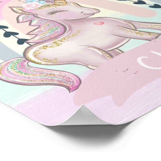 🦄Rainbow Unicorn Girl Custom Name ポスター (角)