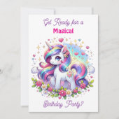 Rainbow Unicorn Girl's Birthday Party 招待状 (正面)