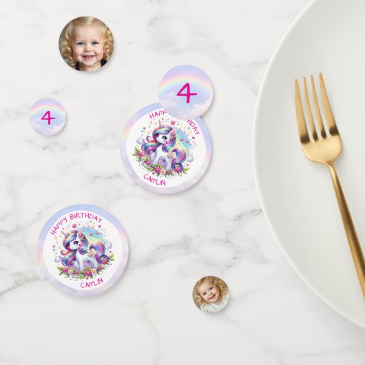 Rainbow Unicorn Girl's Birthday Party Personalized コンフェッティ (グループ)