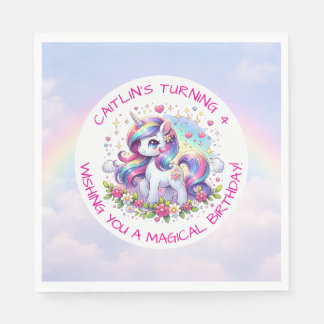Rainbow Unicorn Girl's Birthday Party Personalized スタンダードランチョンナプキン