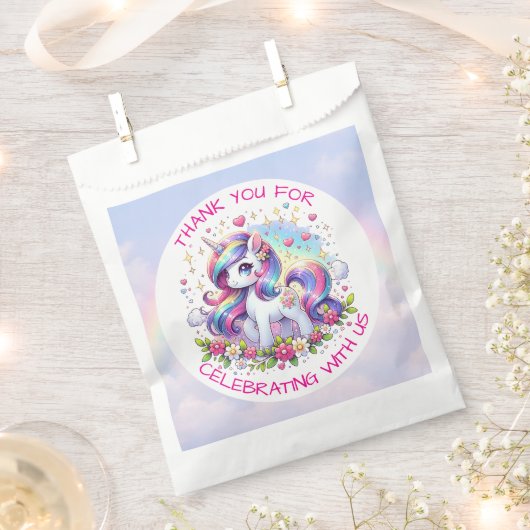 Rainbow Unicorn Girl's Birthday Party Personalized フェイバーバッグ (クリップ留めされた状態)