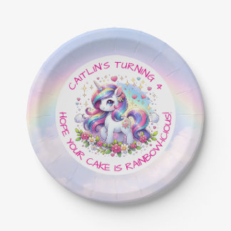 Rainbow Unicorn Girl's Birthday Party Personalized ペーパープレート