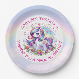 Rainbow Unicorn Girl's Birthday Party Personalized ペーパープレート