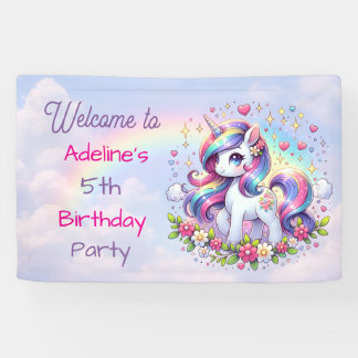 Rainbow Unicorn Girl's Birthday Party Personalized 横断幕