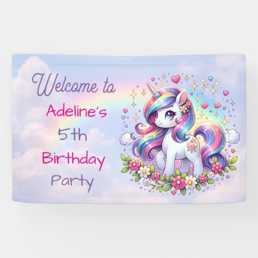 Rainbow Unicorn Girl's Birthday Party Personalized 横断幕 (横)
