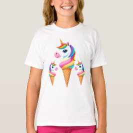 Rainbow Unicorn Ice Cream Girl Kawaii Fantasy Tee Tシャツ