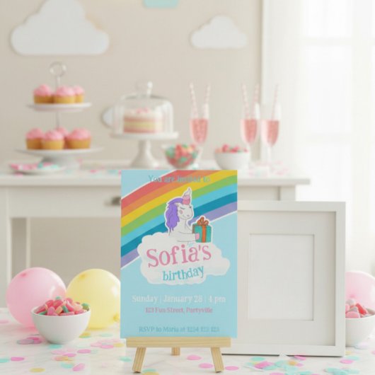Rainbow Unicorn Kids Party Invitation 招待状