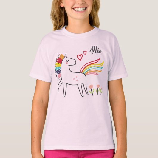 Rainbow Unicorn Love Custom Name Tシャツ (正面)