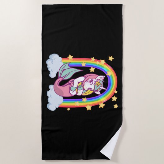 Rainbow unicorn mermaid girl ビーチタオル (正面)