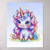 Rainbow Unicorn Nursery Art ポスター (正面)