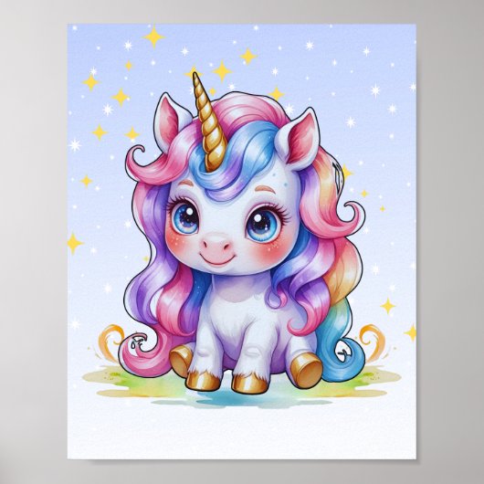 Rainbow Unicorn Nursery Art ポスター (正面)