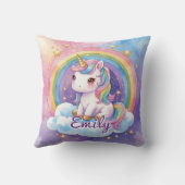 Rainbow Unicorn on Cloud編集可能な名前枕 クッション (裏面)