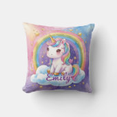 Rainbow Unicorn on Cloud編集可能な名前枕 クッション (正面)