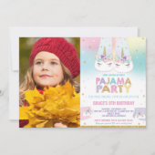 Rainbow Unicorn Pajama誕生日パーティー写真 招待状 (正面)