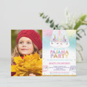 Rainbow Unicorn Pajama誕生日パーティー写真 招待状 (スタンド正面)