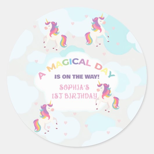 Rainbow Unicorn Party Stickers ラウンドシール (正面)