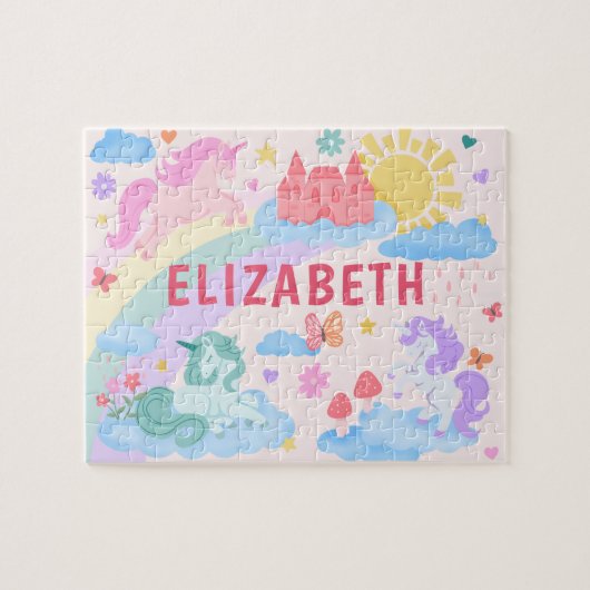 Rainbow Unicorn Personalized Kids Name  ジグソーパズル (横)