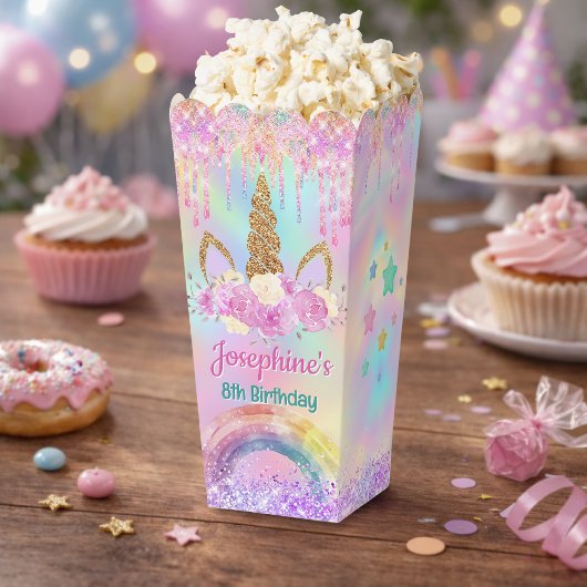 Rainbow Unicorn pink aqua birthday pop corn フェイバーボックス