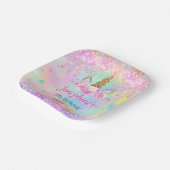 Rainbow Unicorn pink aqua birthday square ペーパープレート (傾斜あり)