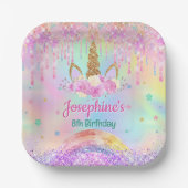 Rainbow Unicorn pink aqua birthday square ペーパープレート (正面)