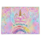 Rainbow Unicorn pink drips birthday  ラージペーパーバッグ (正面)