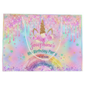 Rainbow Unicorn pink drips birthday  ラージペーパーバッグ (裏面)