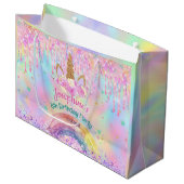 Rainbow Unicorn pink drips birthday  ラージペーパーバッグ (正面アングル)