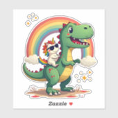 Rainbow Unicorn Riding T rex - Dinosaur Boys Girls シール (シート)