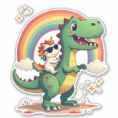 Rainbow Unicorn Riding T rex - Dinosaur Boys Girls シール (正面)