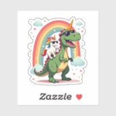 Rainbow Unicorn Riding T rex - Dinosaur Boys Girls シール (シート)