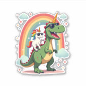 Rainbow Unicorn Riding T rex - Dinosaur Boys Girls シール (正面)