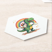 Rainbow Unicorn Riding T rex - Dinosaur Boys Girls ペーパーコースター (アングル)