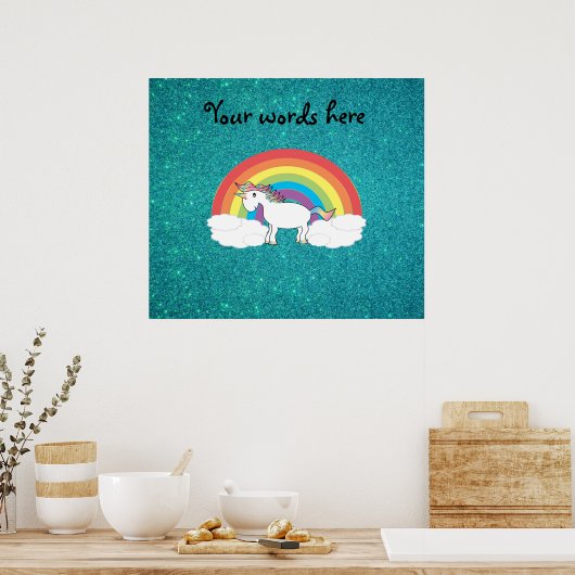 Rainbow unicorn turquoise glitter ポスター (キッチン)