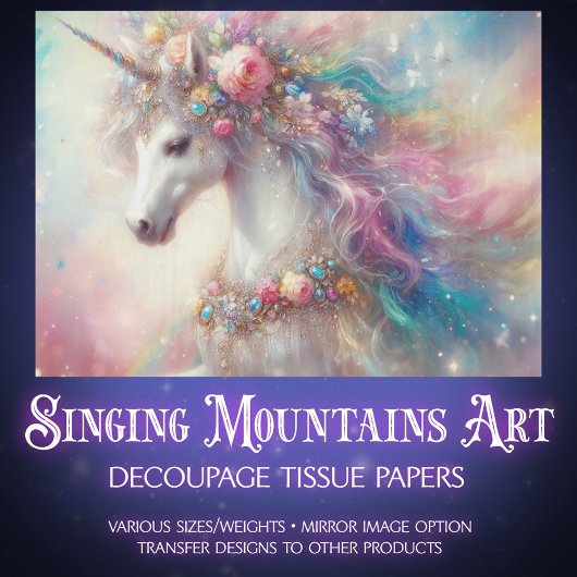  Rainbow Unicorn Watercolor Decoupage  薄葉紙