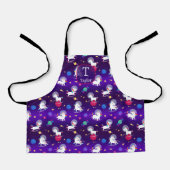 Rainbow Unicorns In Space Purple Ombre エプロン (正面)