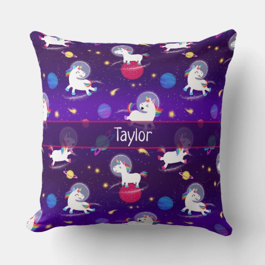 Rainbow Unicorns In Space Purple Ombre クッション (正面)