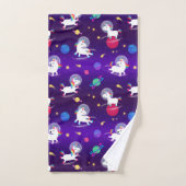 Rainbow Unicorns In Space Purple Ombre バスタオルセット (ハンドタオル)
