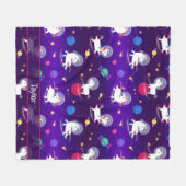 Rainbow Unicorns In Space Purple Ombre フリースブランケット (正面(横))