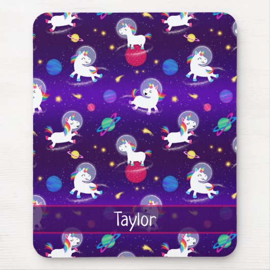 Rainbow Unicorns In Space Purple Ombre マウスパッド (正面)