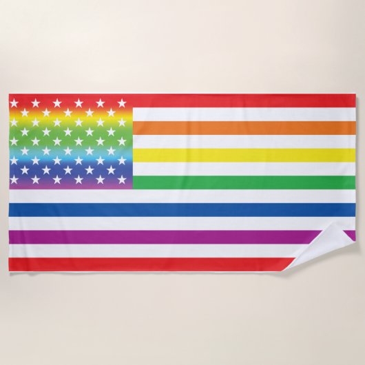 Rainbow US Flag LGBT Pride ビーチタオル (正面)