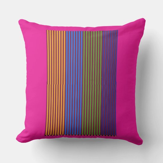 Rainbow Vertical Strips + Trim Decorative Pink アウトドアクッション (正面)