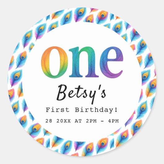 Rainbow Watercolor 1st Birthday | Colorful Baby ラウンドシール (正面)