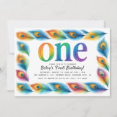 Rainbow Watercolor 1st Birthday | Colorful Baby 招待状 (正面)