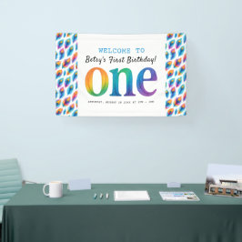 Rainbow Watercolor 1st Birthday | Colorful Baby  横断幕