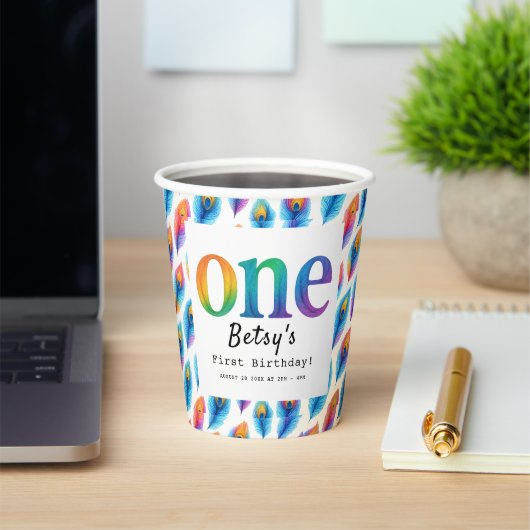 Rainbow Watercolor 1st Birthday | Colorful Baby  紙コップ (インサイチュ)