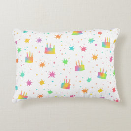 Rainbow Watercolor Cake Colorful Paint Splashes アクセントクッション