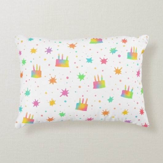 Rainbow Watercolor Cake Colorful Paint Splashes アクセントクッション (正面)